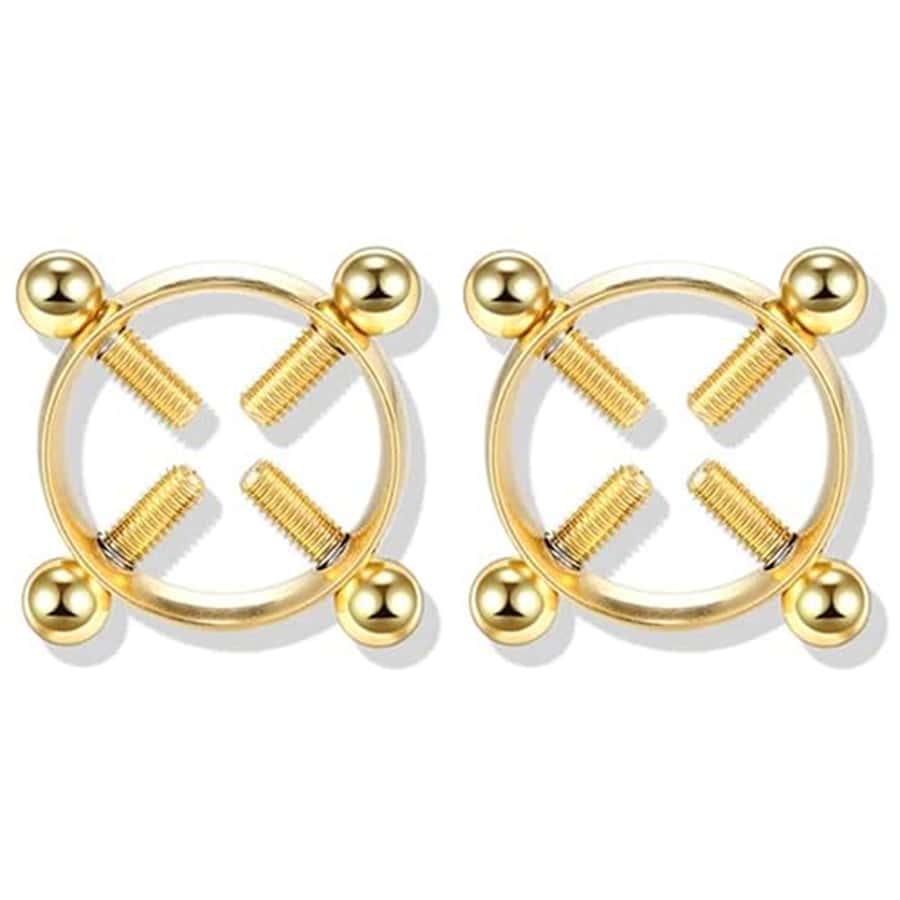 2入組/套女性假乳環盾杠鈴鋼身體鏈 - 金黃色 - 查看 1