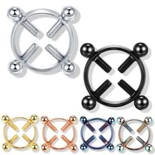 2入組/套女性假乳環盾杠鈴鋼身體鏈 - 金黃色 - 查看 2