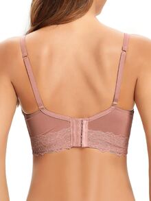 1Pc Underwire Bra With Cup Edge Hemmed With Lace - Dusty Pink - View 2