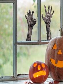 1pc Creative Halloween Wall Sticker Scary Ghost Hand-shaped Window/bathroom/floor Decoration - Black - View 3