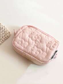 1 Pc Solid Color Quilting Flower Makeup Bag Soft Women Cosmetic Pouch Bag,Makeup Bag Makeup Pouch Skincare Bag Toiletry Bag Packing Cubes,Travel Essentials Cruise Essentials Dorm Essentials,Wedding Bridesmaid Gifts,Mom Gifts,Birthday Gifts,Gifts For Friends And Teachers,Home Decor,Bathroom Livingroom Bedroom Decor,Bathroom Organizer,Jewelry Organizer,Lip Oil Organizer,Nail Polish Organizer Storage Makeup Organizer Makeup Case - Baby Pink - View 3