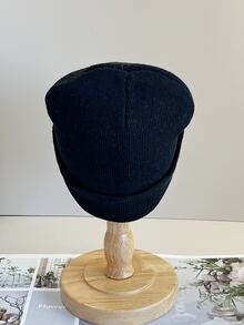 1件女士黑色針織帽,帶有蜘蛛刺繡,邊緣可摺疊,適合日常穿搭,保暖休閒 - 黑色 - 查看 3