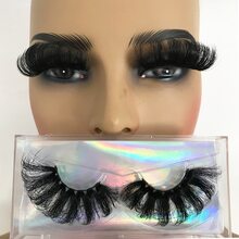 30mm戲劇性厚密蓬鬆人造貂毛睫毛長柔軟假睫毛條帶與盒子化妝品派對1對 - 黑色 - 查看 2