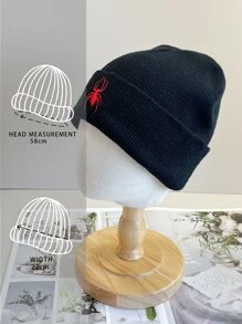 1件女士黑色針織帽,帶有蜘蛛刺繡,邊緣可摺疊,適合日常穿搭,保暖休閒 - 黑色 - 查看 4