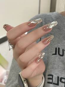 24 piezas/paquete de envolturas de uñas rosadas decorativas con pedrería, diseño desmontable, suministros de uñas de estilo blanco para uñas presionadas larga duración uñas falsas uña falsa uña acrílica