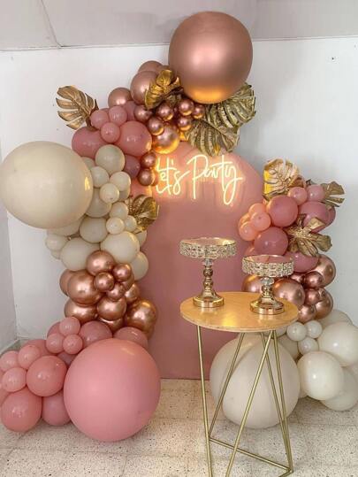 134pcs Retro Pink Beige Balloons Garland Arch Kit Wedding Birthday Party Decoration Balloon Bridal Shower Christening Baptism Celebration,