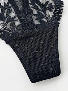 Conjunto De Ropa Interior De Encaje Semitransparente Sexy Para Mujer - Negro - Ver 7