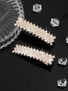 2 piezas / par de mujeres elegante dorado con diamante de imitación con diamante de imitación completo cuadrado Horquilla para Flecos - Dorado - Ver 2