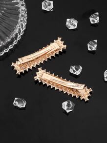 2 piezas / par de mujeres elegante dorado con diamante de imitación con diamante de imitación completo cuadrado Horquilla para Flecos - Dorado - Ver 3