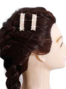 2 piezas / par de mujeres elegante dorado con diamante de imitación con diamante de imitación completo cuadrado Horquilla para Flecos - Dorado - Ver 5