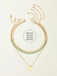 4pcs/Set Fashionable Metal Bohemian Style Turquoise Pendant Necklace - Yellow Gold - View 3