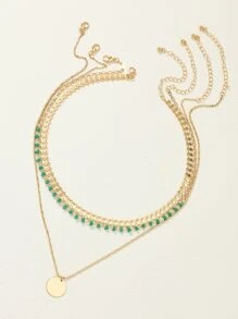 4pcs/Set Fashionable Metal Bohemian Style Turquoise Pendant Necklace - Yellow Gold - View 4