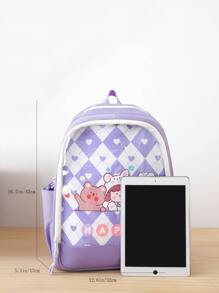 4入组/套背包套裝包括熊,兔子,和女孩有圖案的後背包,托特包,斜挎包,和筆袋-韓語風格 - 紫色 - 查看 2