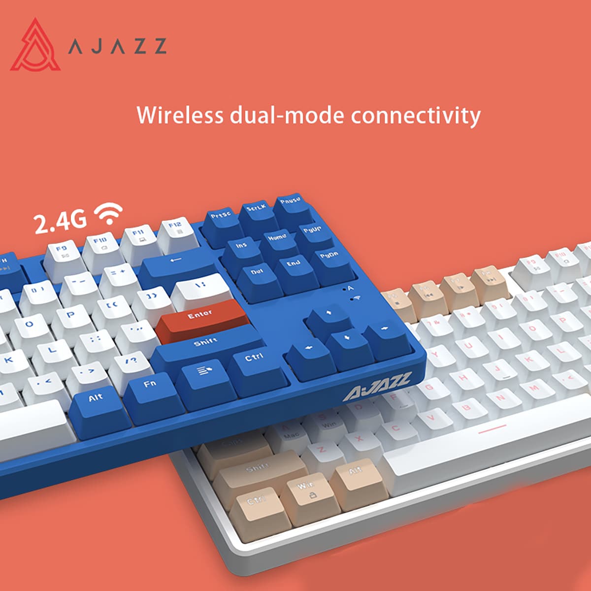 Ajazz AK871 Cyan Switch White Tea Cheerful Wireless Mechanical Keyboard Triple Patch Keycaps 2.4G Dual Mode Hot Swap - Yellow - View 1