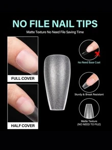 240Pcs Medium Coffin False Nail Tips Matte Pre-Filed Soft Gel Full Cover Nail Tips Clear Fake Nails Clear Gelly Tips For DIY Press On Acrylic Nail Extensions