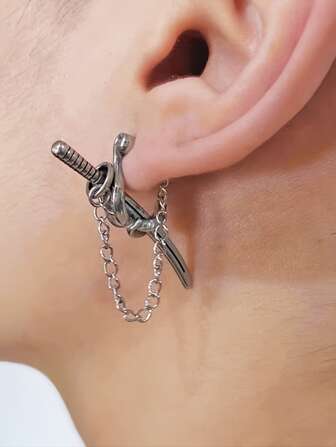 1 st. överdrivna örhängen i punkrock-stil med svärd, vintage-örhängen med samurajsvärd, unisex, lämpliga för vardagsbruk och sammankomster