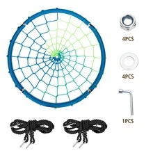 Costway 40'' Spider Web Tree Swing Kids Outdoor Play Set w/ Adjustable Ropes Gift - 藍色 - 查看 8