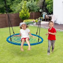 Costway 40'' Spider Web Tree Swing Kids Outdoor Play Set w/ Adjustable Ropes Gift - 藍色 - 查看 4