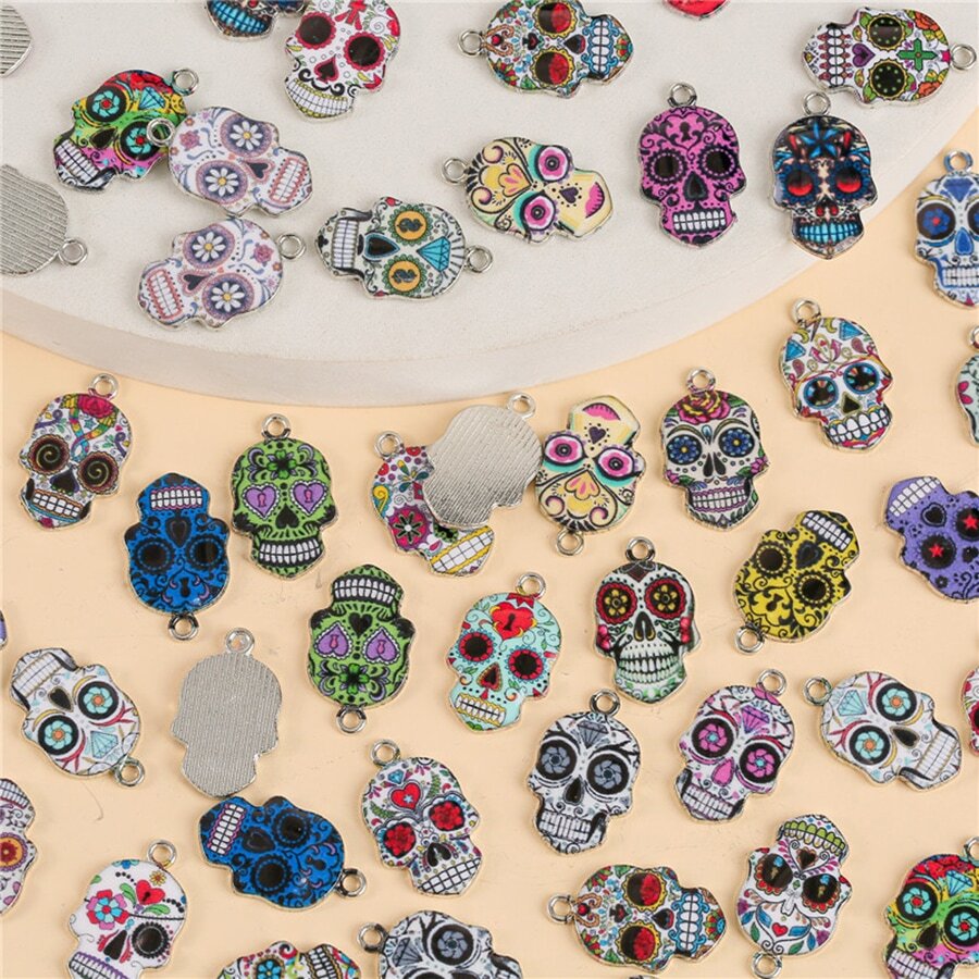 10入組混合顏色骷髏金屬琺瑯適合女士男士DIY珠寶製作耳環配件