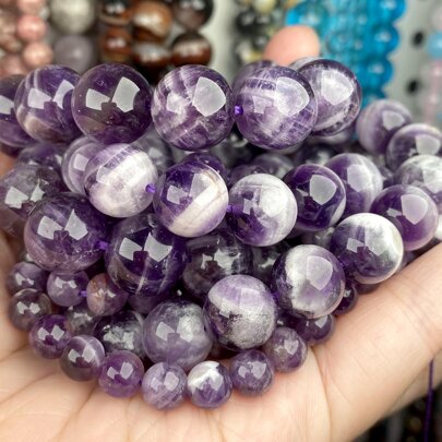 1鋼絞線天然石頭夢紫色紫水晶水晶鬆動隔片圓形適用於珠寶製作6-12mmDIY手環配件批發禮品