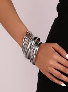 9pcs/set Stylish Textured Rhinestone Bangle Bracelets