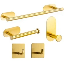 5 件套免钻浴室配件套装，包括毛巾架、毛巾环、卫生纸架、衣钩、壁挂式衣架，家居浴室装饰浴室收纳秋季装饰返校季