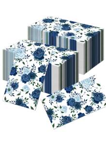 20 piezas Servilletas desechables con diseño vintage de flores y hojas azules para baño, boda, cumpleaños, decoración de baby shower - Multicolor - Ver 1