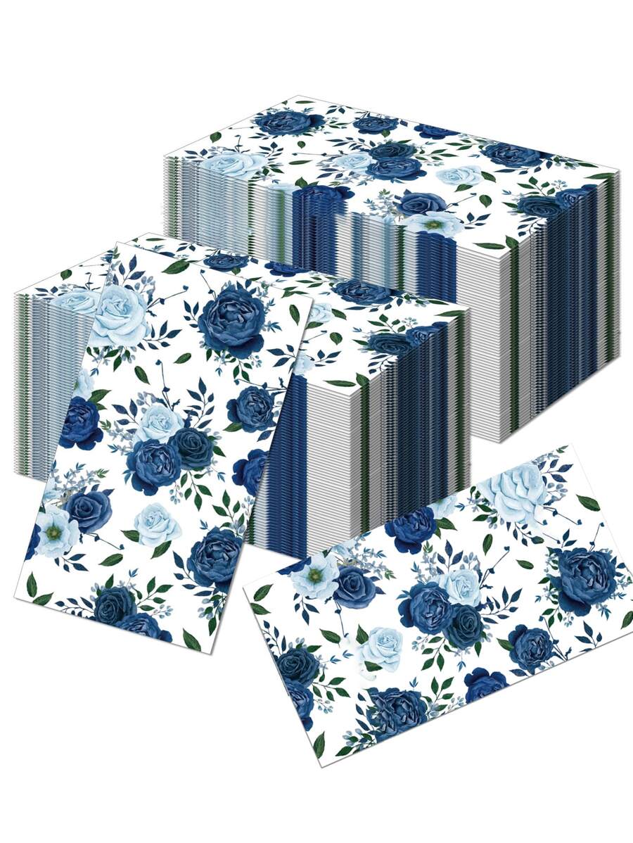 20 piezas Servilletas desechables con diseño vintage de flores y hojas azules para baño, boda, cumpleaños, decoración de baby shower - Multicolor - Ver 1