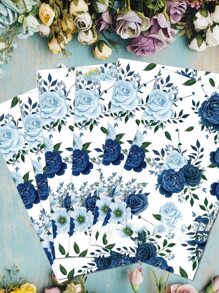 20 piezas Servilletas desechables con diseño vintage de flores y hojas azules para baño, boda, cumpleaños, decoración de baby shower - Multicolor - Ver 2