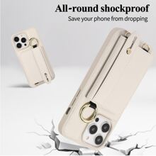 Detachable Phone Lanyard Neck Strap Wallet Phone Case Compatible With iPhone 14 13 12 11 Pro Max Plus Adjustable Wrist Strap Stand Card Holder Functions Leather Cover (White) - White - View 8