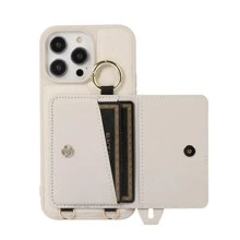 Detachable Phone Lanyard Neck Strap Wallet Phone Case Compatible With iPhone 14 13 12 11 Pro Max Plus Adjustable Wrist Strap Stand Card Holder Functions Leather Cover (White) - White - View 2