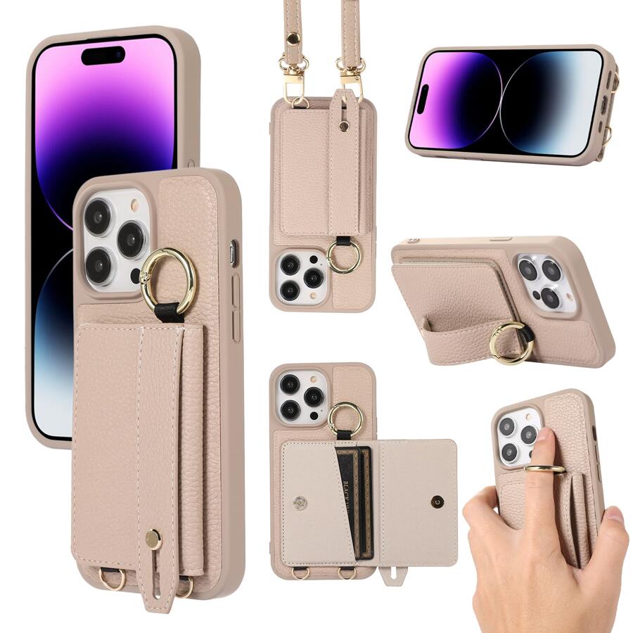 Dây buộc điện thoại có thể tháo rời Dây đeo cổ Vỏ điện thoại dạng ví Tương thích với iPhone 14 13 12 11 Pro Max Plus Dây đeo cổ tay có thể điều chỉnh Chức năng giữ thẻ Bao da (Kaki) - Màu Khaki - Xem 1