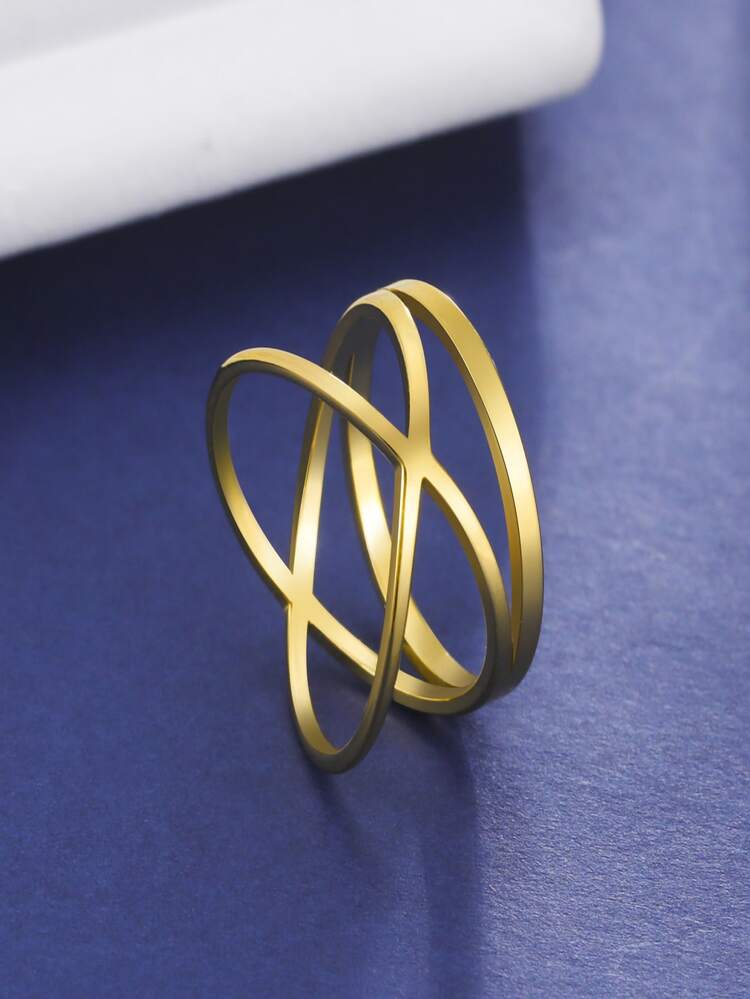 1pc Women's Stainless Steel Geometric Line & Criss Cross Design Minimalist Ring Accessory