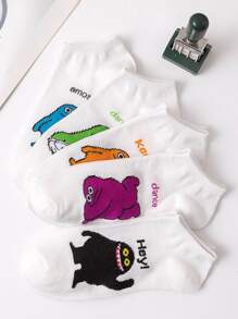 5雙男士卡通圖案短襪 - 彩色 - 查看 3