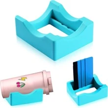 En Silicone Coupe Berceau Pour Gobelets Avec Intégré Fente , Gobelet Support Pour Artisanat Utiliser À Appliquer En Vinyle Décalcomanies Pour Gobelets , Petit Gobelet Support Porte-gobelet Avec En Feutre Bord Raclette Pour Tasses Bouteilles - Bleu azur - Voir 1