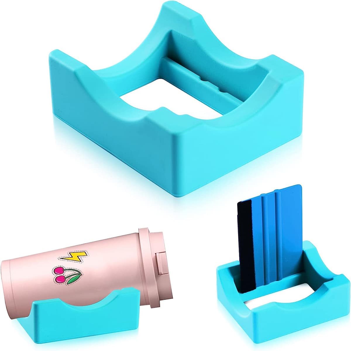 En Silicone Coupe Berceau Pour Gobelets Avec Intégré Fente , Gobelet Support Pour Artisanat Utiliser À Appliquer En Vinyle Décalcomanies Pour Gobelets , Petit Gobelet Support Porte-gobelet Avec En Feutre Bord Raclette Pour Tasses Bouteilles - Bleu azur - Voir 1