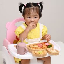 Bamboo-made Baby Food Plate, Cartoon Children's Tableware, Silicone Suction Cup Fixed Anti-slip Bamboo Plate For Infant Feeding - Pink - View 5