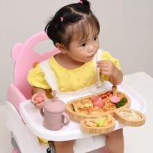 Bamboo-made Baby Food Plate, Cartoon Children's Tableware, Silicone Suction Cup Fixed Anti-slip Bamboo Plate For Infant Feeding - Pink - View 3