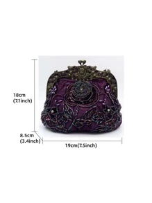 Bolsa clutch formal estilo anos 20, vintage, com bordado de rosa preta, miçangas e lantejoulas. Ideal para ocasiões formais femininas, festas, casamentos, vestidos de noiva, presentes para mulheres, mães, aniversários e festivais de música. - Preto - Ver 4