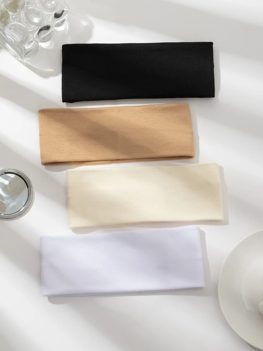 1/4条装时尚布艺发带，适合女性日常佩戴，多功能，可作健身头带、头巾、吸汗带，秋冬季女士发饰，适合度假装扮，优雅围巾，柔软头巾 - 彩色 - 查看 1