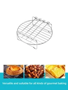 1入組不銹鋼雙層架帶圓形造型和方形腳和4串燒適用於空氣炸鍋,電動油炸鍋和 - 銀色 - 查看 4