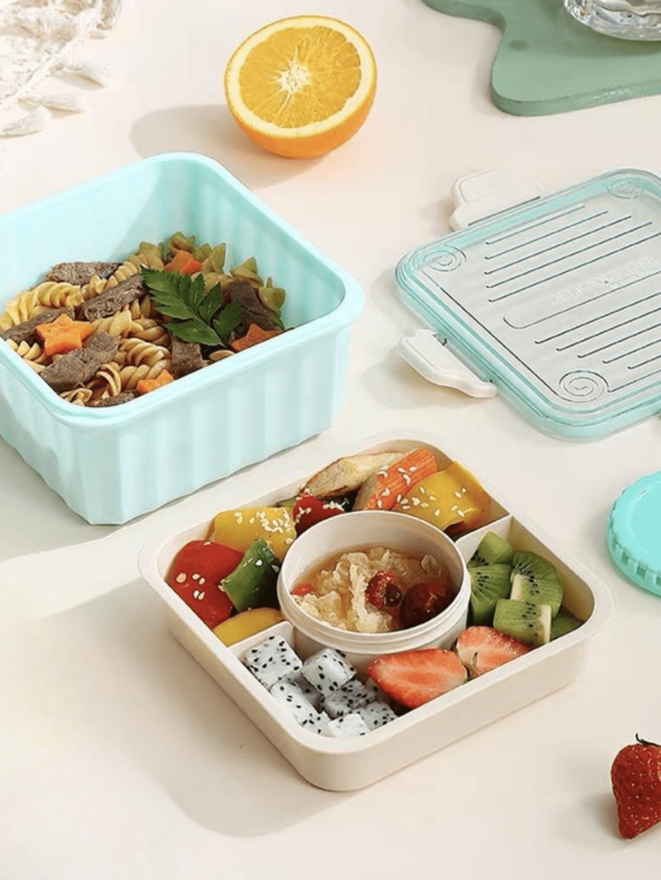 1pc Doublelayered Candy Colors Picnic Fruit & Salad Box With Bowl