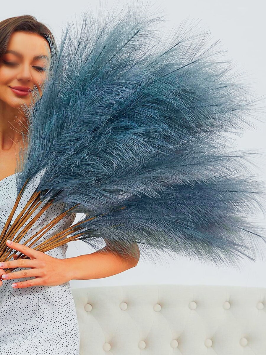 1Pc Artificial Pampas Reed Blue Fake Pampas Reed Flower Plastic Artificial Plant Simulation Reed For Floor Vase Floral Arrangement Filler Home Bohemian Wedding Party Decoration - Dusty Blue - View 1