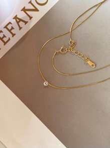 1入組歐美風格獨特設計金色6爪水鑽吊墜項鍊適合女士,不銹鋼鎖鎖骨鏈條,理想適用於日常穿著和約會派對 - 金黃色 - 查看 4