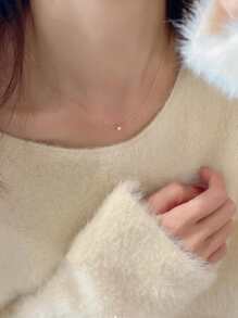 1入組歐美風格獨特設計金色6爪水鑽吊墜項鍊適合女士,不銹鋼鎖鎖骨鏈條,理想適用於日常穿著和約會派對 - 金黃色 - 查看 3