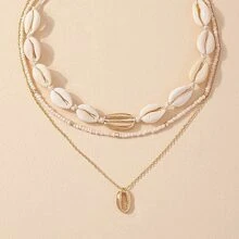 1pc Women's Multi-layer Collarbone Chain Fashionable Cowrie Shell Pendant Necklace For Daily Wear - Gold - View 1