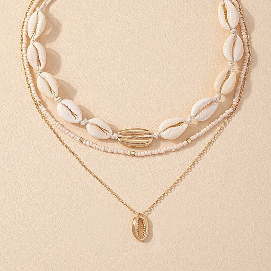 1pc Women's Multi-layer Collarbone Chain Fashionable Cowrie Shell Pendant Necklace For Daily Wear - Gold - View 1