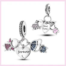 一入組情侶吊墜925 銀姐姐首飾類&朋友吊墜適用於原始蛇鏈條和手鐲項鍊珠子DIY女孩生日禮物 - 杏色 - 查看 1