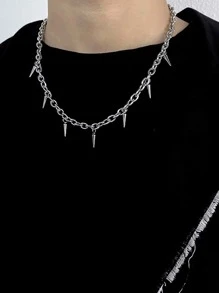 1pc Men's Punk Rock Minimalist Geometric Studded Teeth Necklace - Silver - View 6