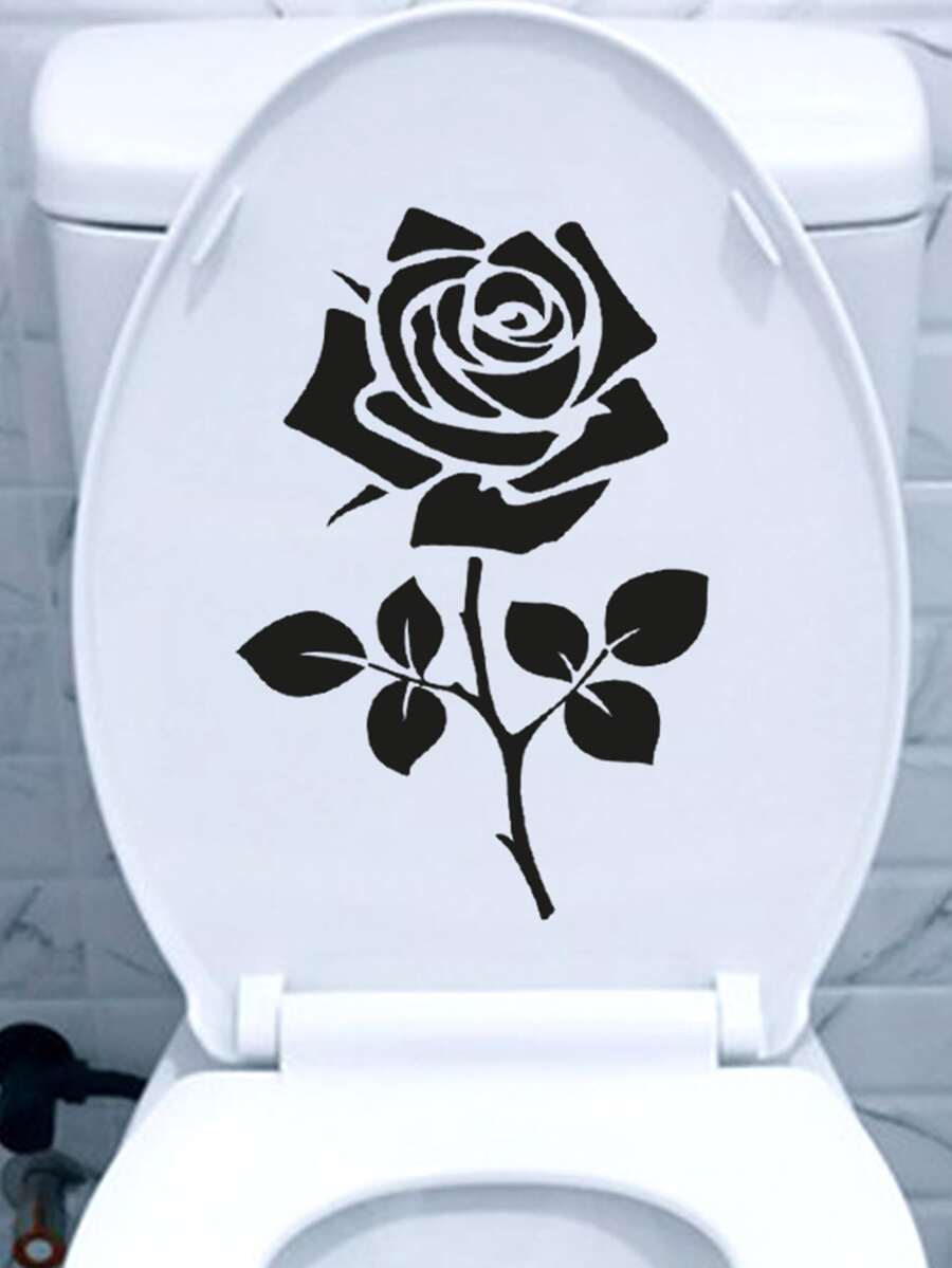 1pc Cute Creative Toilet Sticker Removable PVC Self-adhesive Wall Decal Toilet Reminder - Black - View 1